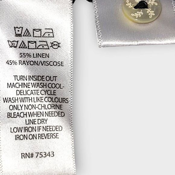 H by Halston Womens‎ Dress Sz 14 Black Linen Midi Shirt Short Sleeve Lagenlook - Picture 12 of 15